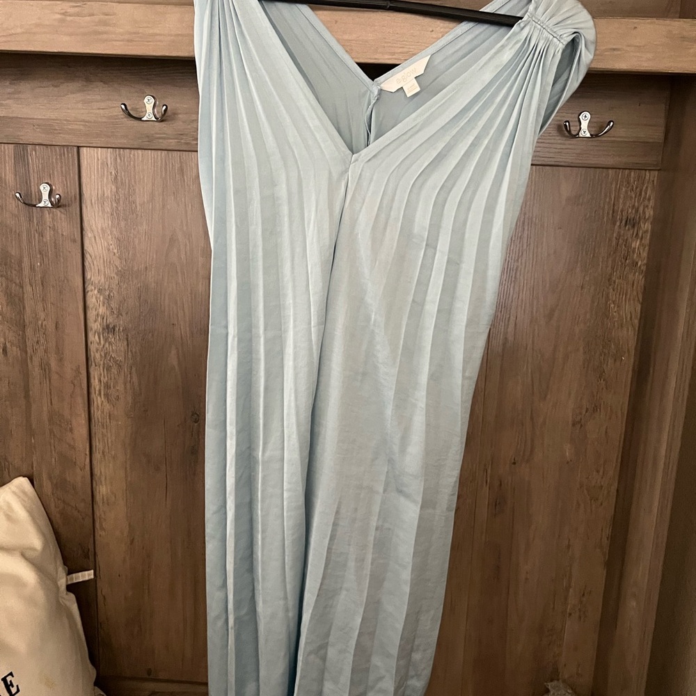 Elegant Light Blue Pleated Dress